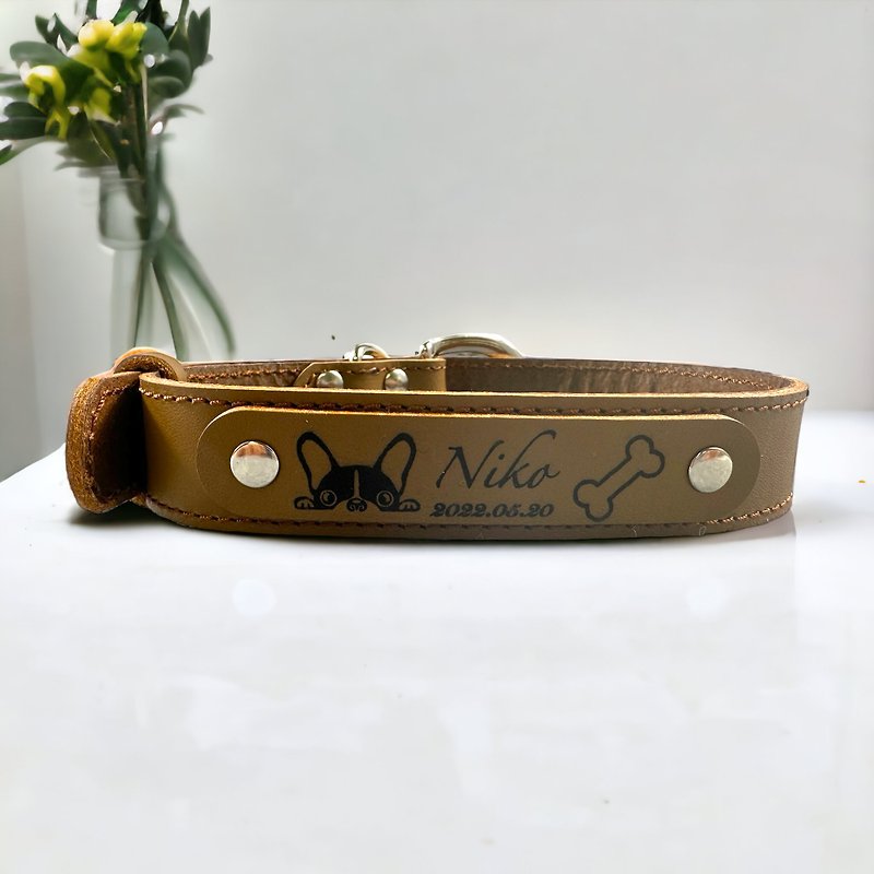 MIT Real Leather Dog Collar, Leather Pet Collar | TOP MAKER - Collars & Leashes - Genuine Leather Brown