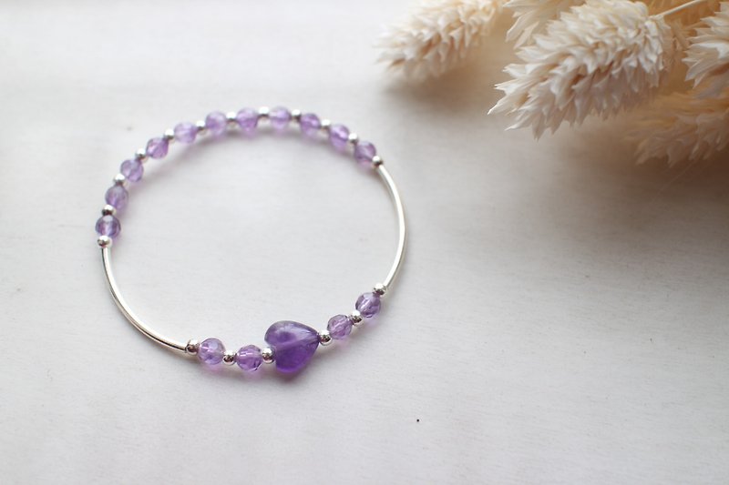 Fuchia ~ ~ Amethyst Purple Heart cloud / purple agate / silver bracelet - สร้อยข้อมือ - โลหะ 
