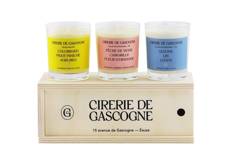 Cirerie de Gascogne Scented Candles Wooden Box 80g x3  - Spring SummerCollection - Candles & Candle Holders - Wood Brown