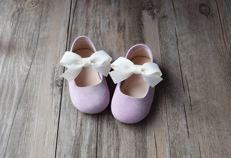 Leather Lilac Toddler Girl Shoes, Baby Girl Shoes with Black Bow, Toddler Shoes - Kids' Shoes - Genuine Leather Purple