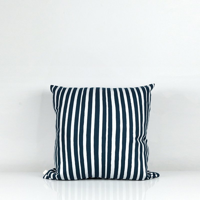 Pure cotton printing pillow / thick stripes blue gray (free pillow) - หมอน - ผ้าฝ้าย/ผ้าลินิน สีน้ำเงิน
