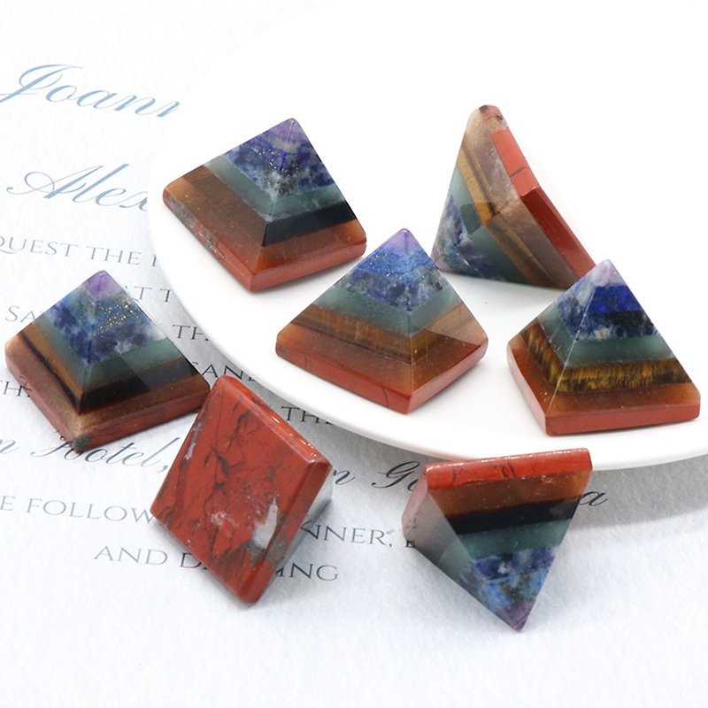 [Elohim Healing Center] Seven Chakra Crystal Splicing Craft Pyramid | Crystal Pyramid - Items for Display - Jade Multicolor
