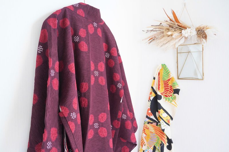 Japanese KIMONO, Shibori kimono, silk haori, authentic kimono, traditional - 女大衣/外套 - 絲．絹 紫色