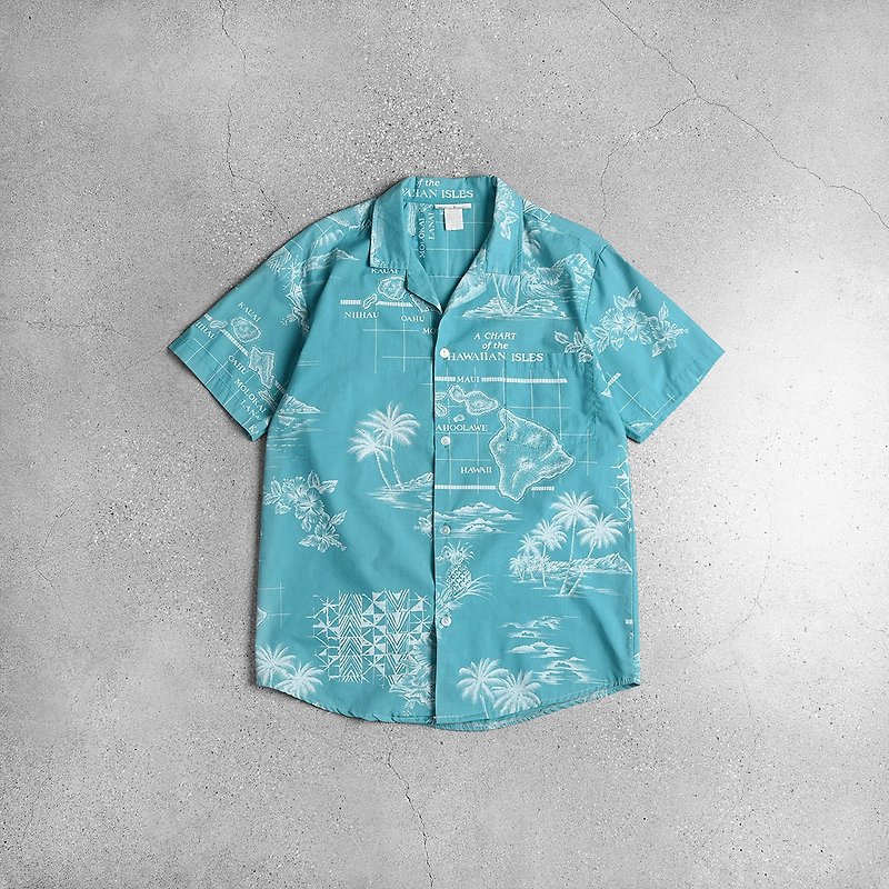 Vintage Aloha Shirts - เสื้อเชิ้ตผู้ชาย - ผ้าฝ้าย/ผ้าลินิน สีน้ำเงิน