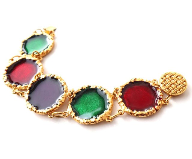 80s vintage gold tone circle enamel bracelet - ショップ PANIC ART MARKET ブレスレット  - Pinkoi