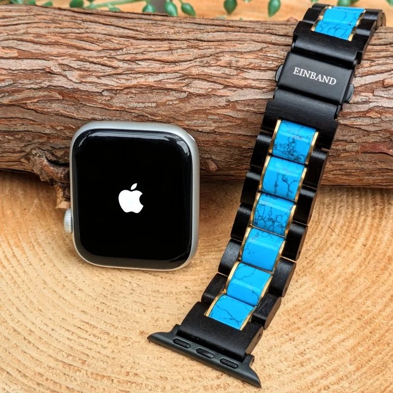 【木製バンド】EINBAND AppleWatch 天然木バンド ターコイズ×エボニーウッド - 女錶 - 木頭 黑色