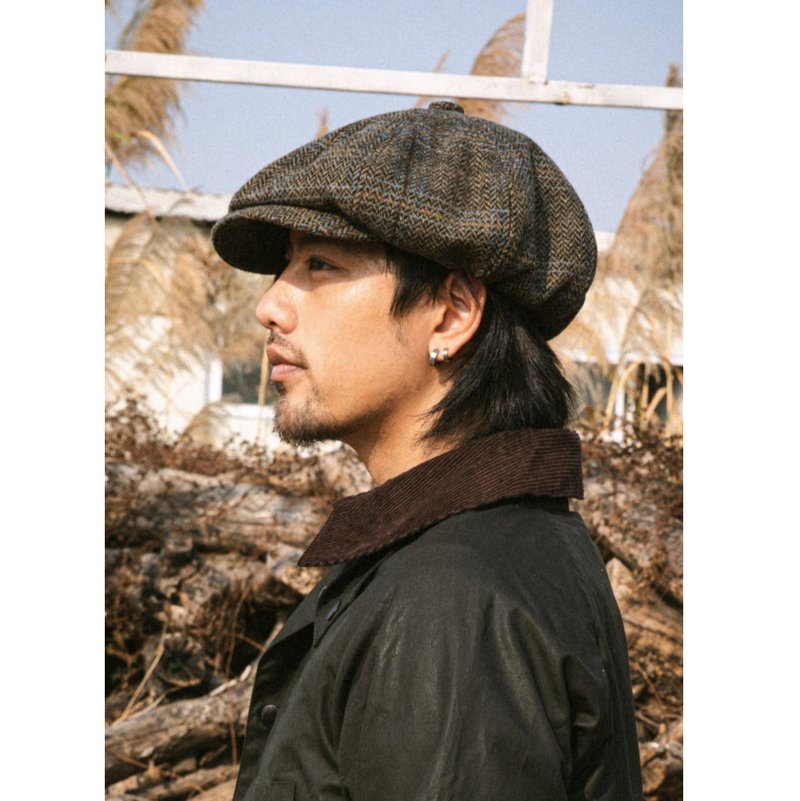 羊毛貝雷帽 報童帽 八角帽 畫家帽 秋冬復古 粗毛呢 Newsboy Hat - 帽子 - 其他金屬 咖啡色