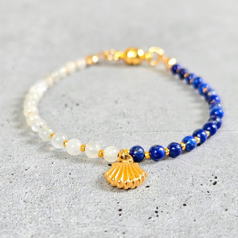 [14kgf changeable] Lapis lazuli and moonstone ultra-thin bracelet - สร้อยข้อมือ - เครื่องเพชรพลอย สีน้ำเงิน