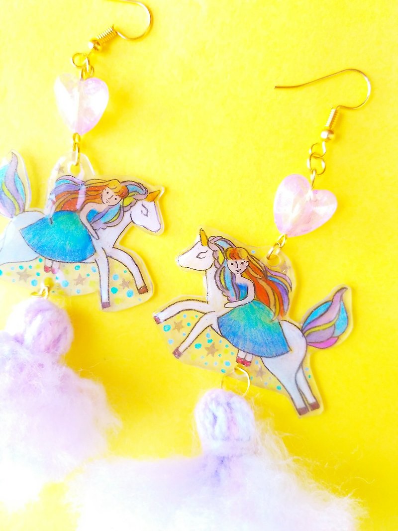 Riding unicorn in the starlight earring - Earrings & Clip-ons - Plastic Blue