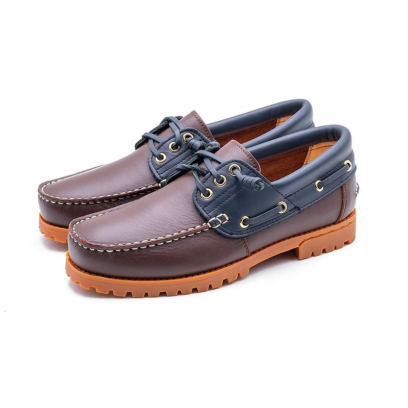 WALKING ZONE Color Contrast Sailing Reagan Shoes Men's Shoes-Coffee Sole (Also Dark Blue Sole) - Men's Casual Shoes - Genuine Leather 