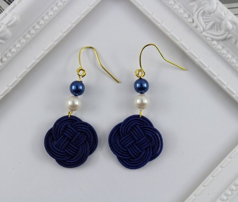 Earrings,pierced earrings,Mizuhiki,origami,Unique,Japanese,kimono - Earrings & Clip-ons - Silk Blue