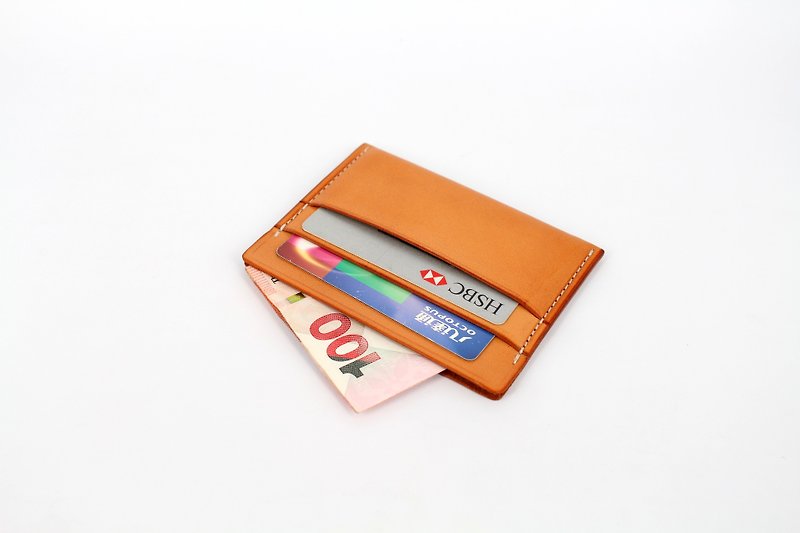 MOOS Primary Color Vegetable Tanned Simple Small Wallet Card Holder - กระเป๋าสตางค์ - หนังแท้ สีทอง