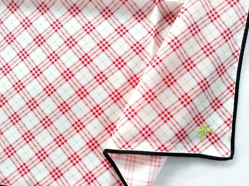 Burberry Vintage Handkerchief Red Check Plaid Pocket Square 20 x 20 inches - 手帕 - 棉．麻 紅色