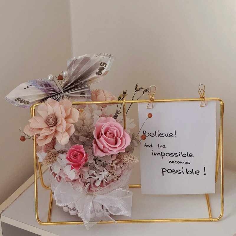 鈔票盪鞦韆花禮、有錢花禮、永生花禮 - 花藝/盆栽/植栽 - 植物．花 粉紅色