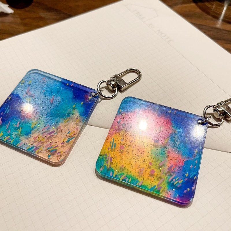 Scene square Acrylic large pendant Serendipity unexpected beautiful series - พวงกุญแจ - อะคริลิค สีน้ำเงิน