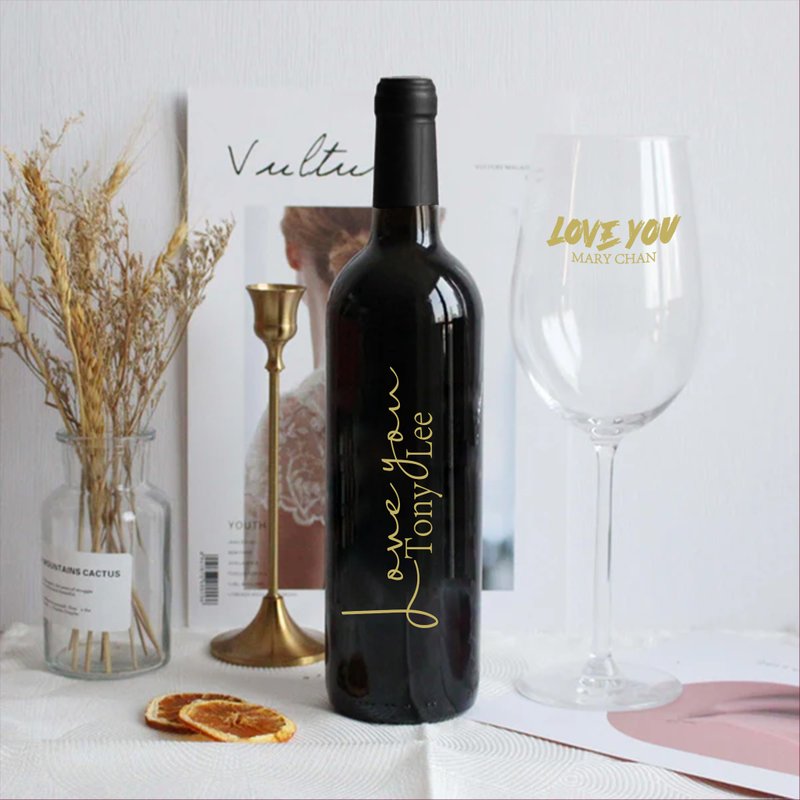 情侶禮物|紀念無酒精紅酒套裝 週年禮物 單支雙杯客製化套裝 結婚 - 果汁/蔬果汁 - 玻璃 