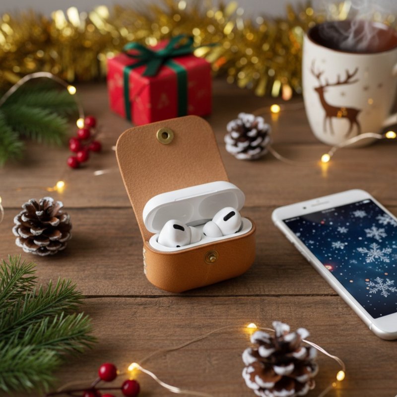 植物タンニンなめし革のAirPodsケース名入れ可・色変更可バッグ取り付けOK - AirPods/耳機保護套 - 真皮 卡其色