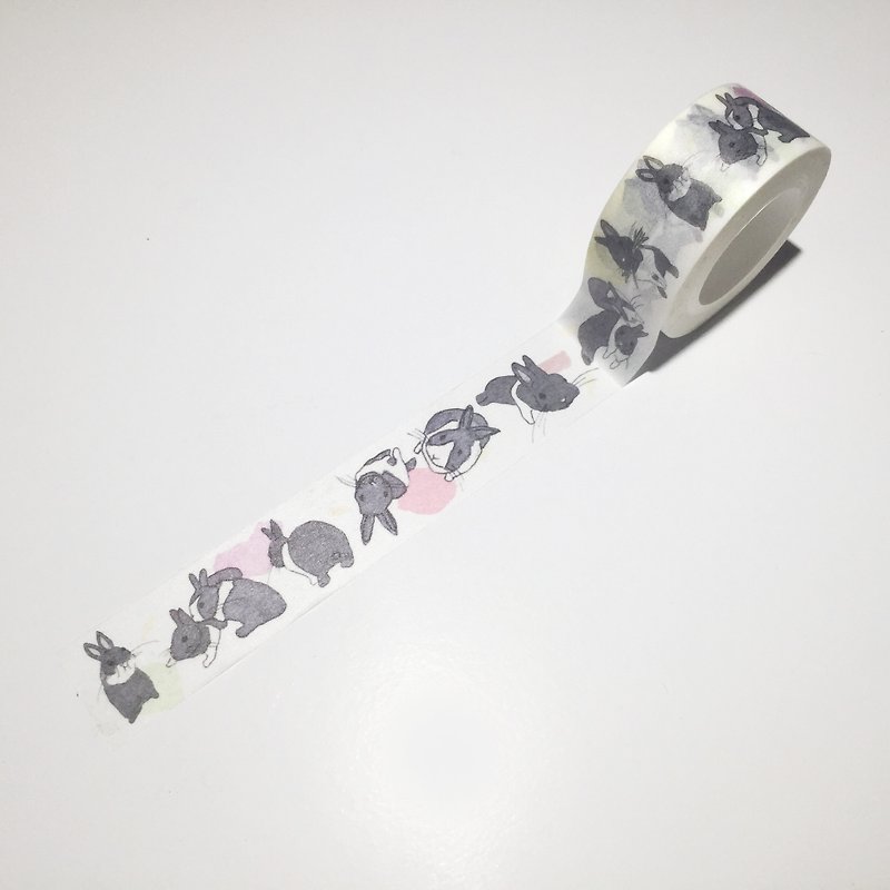 White cool couple bunny / paper tape - Washi Tape - Paper Silver