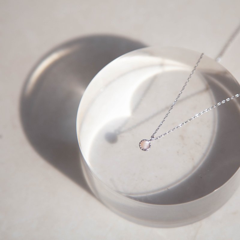 Pink Orange Moonlight Disc Necklace in Sterling Silver | Natural Stone | Rose Gold. Light Jewelry. friendship. gift - สร้อยคอ - โลหะ 
