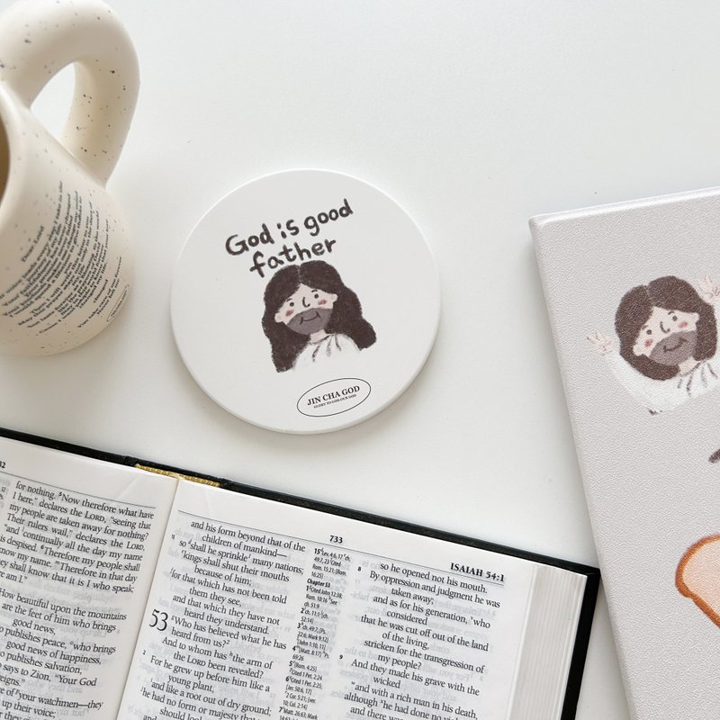 God is good father hand painted coaster - ที่รองแก้ว - ดินเผา ขาว