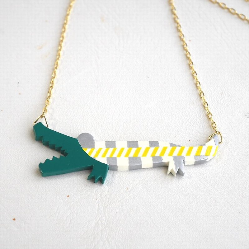 ワニ　ネックレス - 項鍊 - 塑膠 綠色
