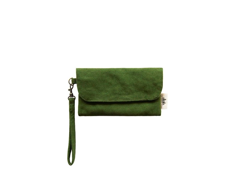 Long clip】 【canvas dark green - กระเป๋าสตางค์ - ผ้าฝ้าย/ผ้าลินิน สีเขียว