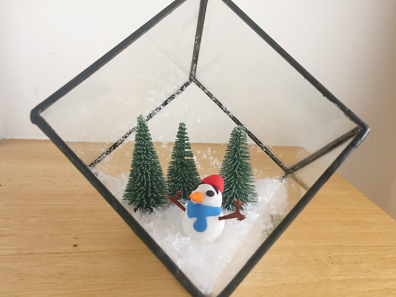 Pure Nature DIY Snow Scene Snowman Geometric Glass Decoration Christmas Gift Healing Small Things - ของวางตกแต่ง - แก้ว ขาว