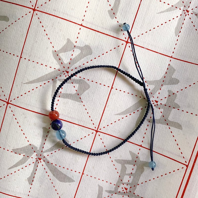 Hu Qin is melodious. Natural aquamarine + lapis lazuli + agate ancient style braided bracelet evil spirits ethnic style hand rope - Bracelets - Jade Blue