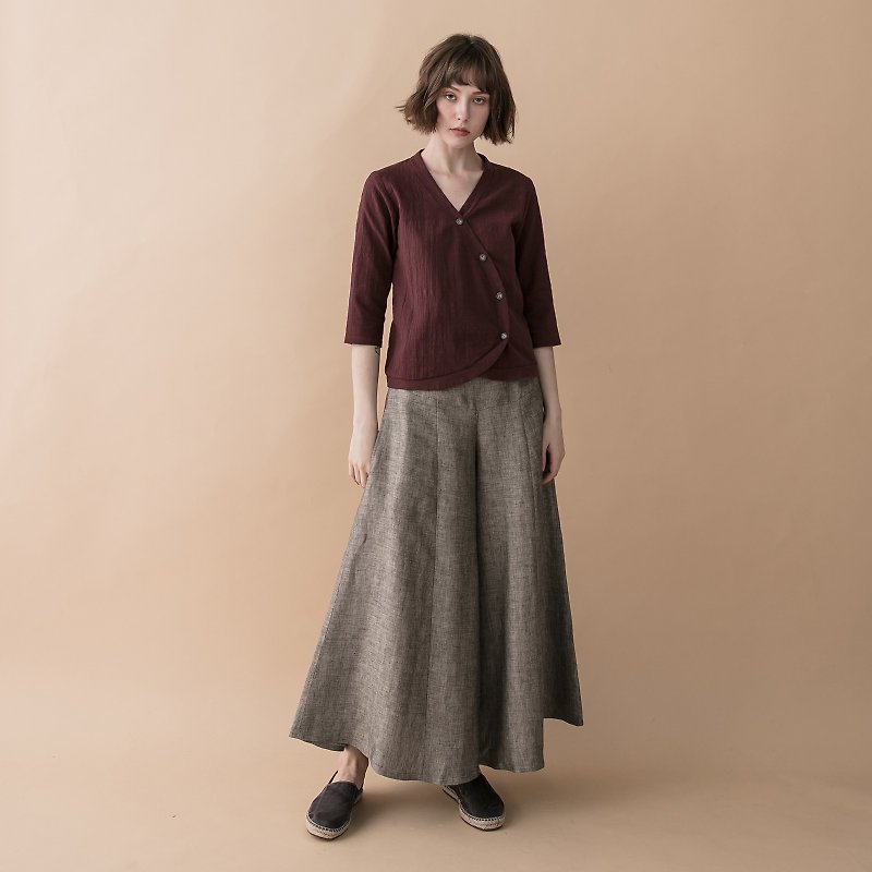 Classic wide leg culotte trousers - Herringbone pattern - Women's Pants - Cotton & Hemp Gray