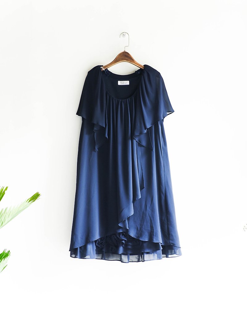River Hill - the deep dark blue coveralls Paris elegant woman antique silk dress overalls oversize vintage dress - One Piece Dresses - Silk Blue