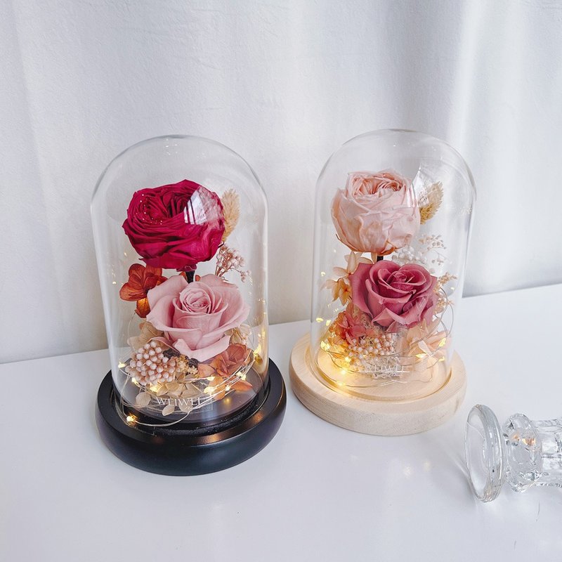 Valentine's Day Gift/Customized Gift Two LED Glass Bell Jar Preserved Flower Night Lamp-Small (4 styles available) - Dried Flowers & Bouquets - Plants & Flowers Red