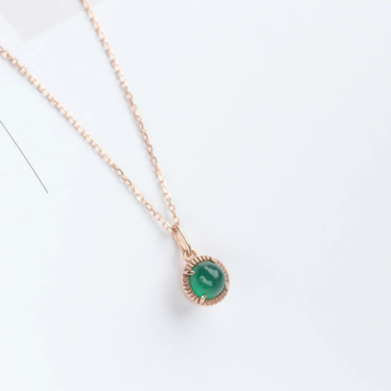 14K green agate double-sided necklace, no need to take it off in the shower, sweat and water, and will not fade - สร้อยคอ - เครื่องประดับ สีทอง