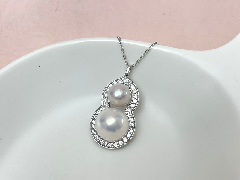 Gourd natural freshwater pearl cold light colorful full inlaid Silver pendant gift necklace - สร้อยคอ - ไข่มุก ขาว