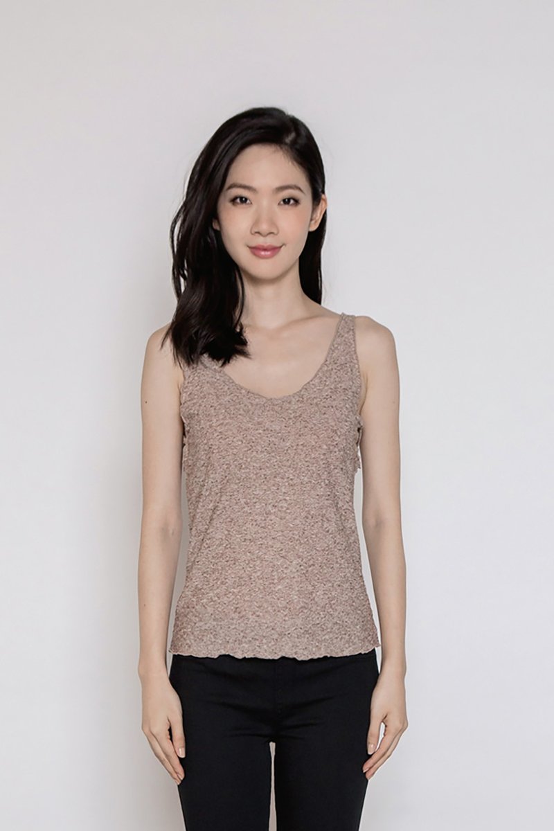 沉靜冥想U領緹花背心 Peaceful Mind U Neck Texture Tank Top - 背心/無袖上衣 - 其他材質 多色