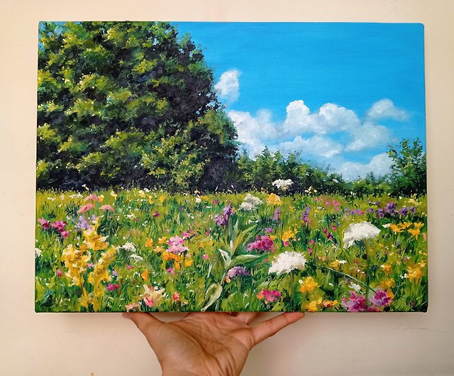 花卉植物風景画、手描きのオリジナルアート、花の絵 - ショップ 