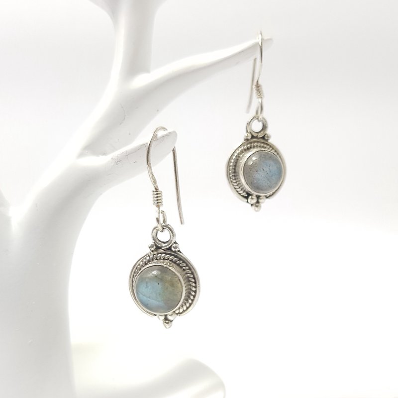 [ColorDay] Lamb stone Classic Sterling Silver Earrings - Labradouite Silver Earring_ ラ ブ ラ ド ラ イ ト - ต่างหู - เครื่องเพชรพลอย สีเทา