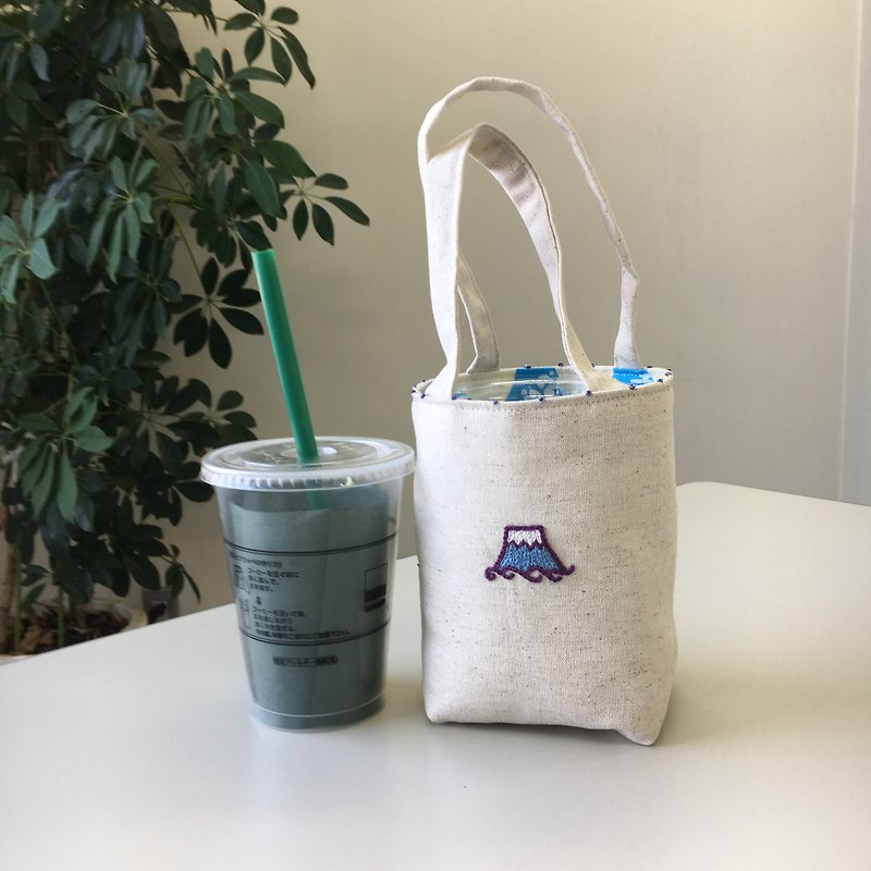 Cafe bag Fuji mini tote - กระเป๋าถือ - ผ้าฝ้าย/ผ้าลินิน ขาว
