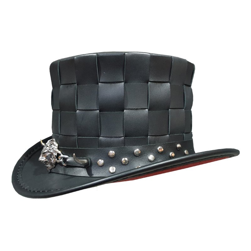 Lion King El Dorado Black Leather Top Hat - Hats & Caps - Genuine Leather Black