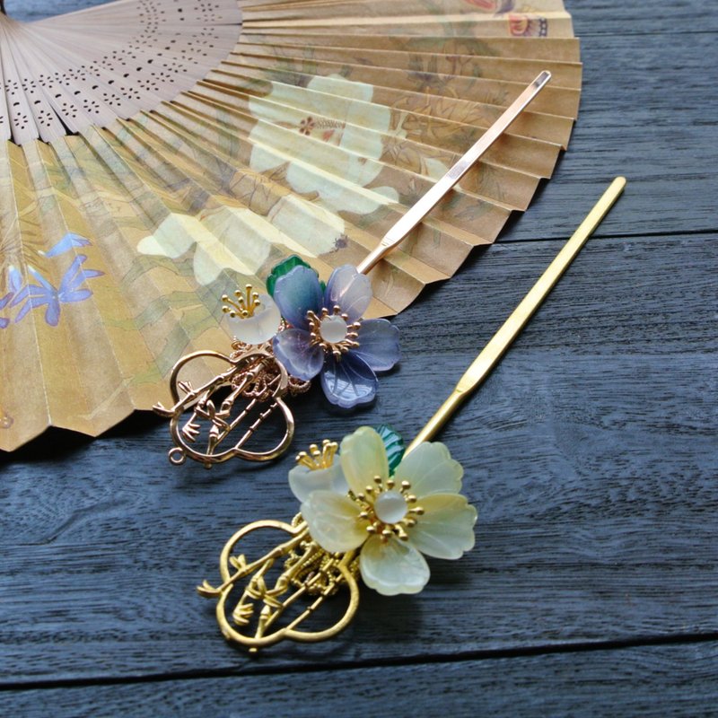 [Mohui Pavilion] Looking at Bamboo Hairpins/Hairpins by Leaning on the Window - เครื่องประดับผม - ทองแดงทองเหลือง สีน้ำเงิน