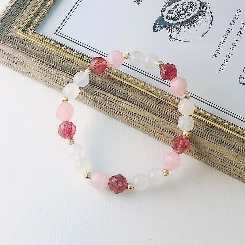 Moon Stone strawberry Natural Stone Crystal Bracelet - Bracelets - Crystal Pink