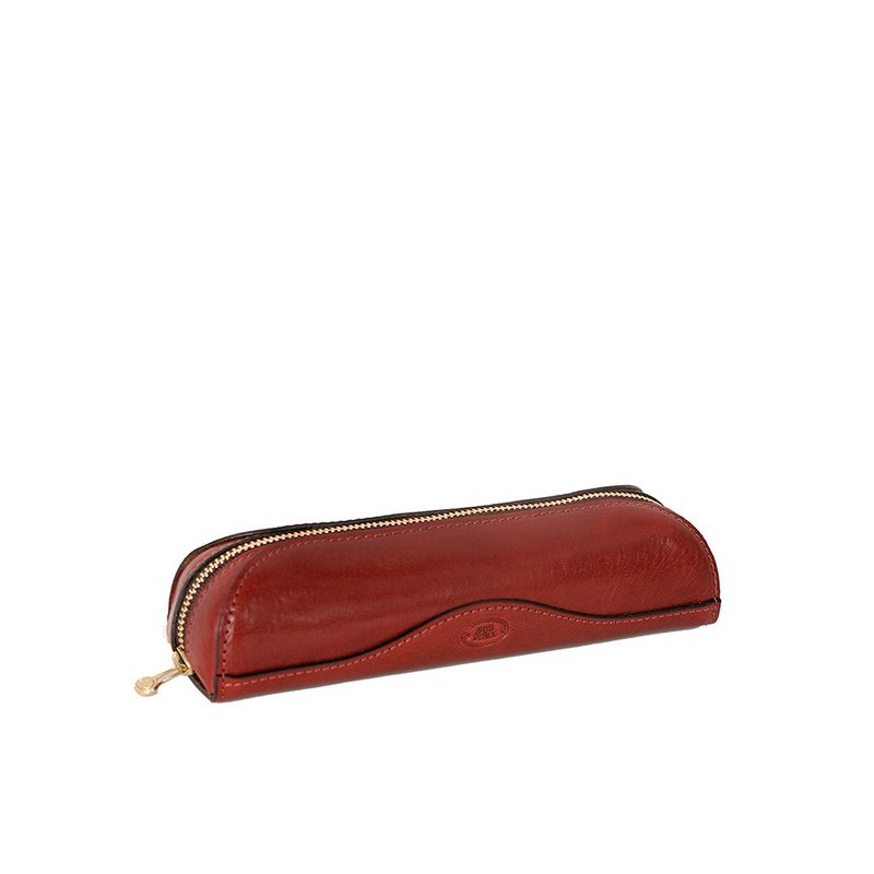 【SOBDEALL】Vegetable tanned leather zipper pencil case (burgundy) - Pencil Cases - Genuine Leather Brown