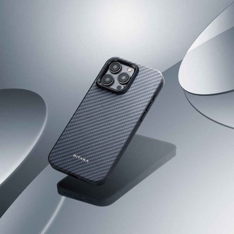 PITAKA | iPhone15 ProMax 航太纖維磁吸軍規手機殼黑灰款 - 手機殼/手機套 - 其他人造纖維 黑色