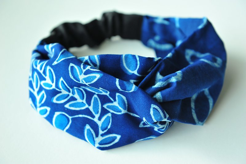 100% Handmade Indian Hand Block Print Fabric Headband - ที่คาดผม - ผ้าฝ้าย/ผ้าลินิน สีน้ำเงิน