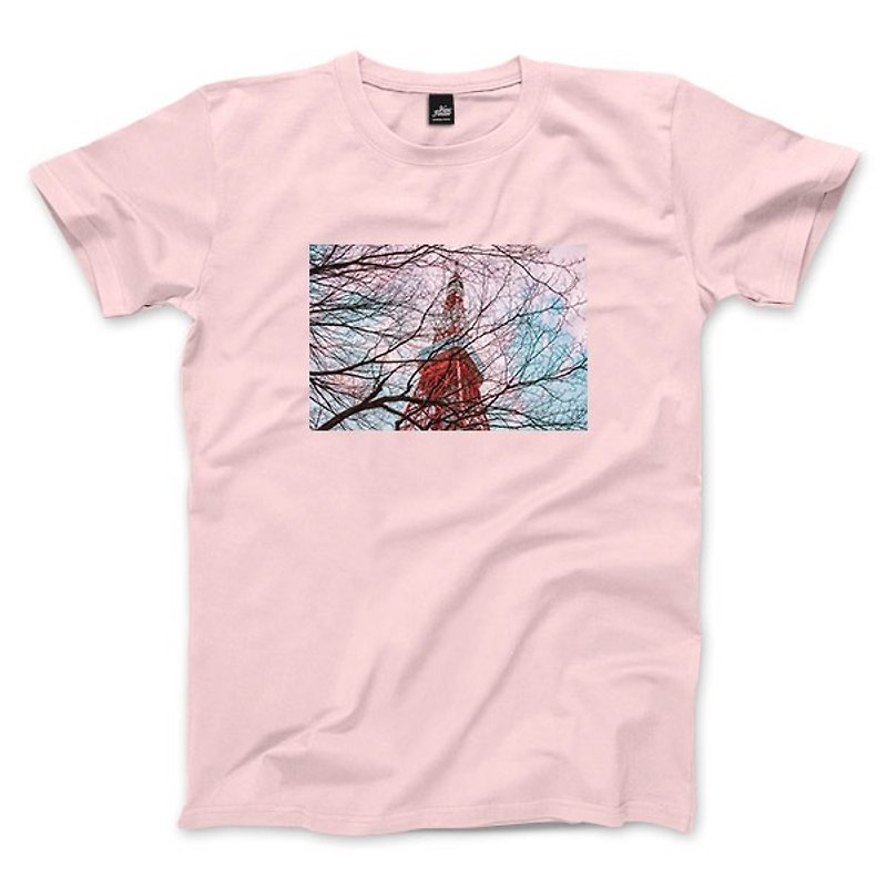 東京の鐵塔 - 粉紅 - 中性版T恤 - 男 T 恤 - 棉．麻 粉紅色