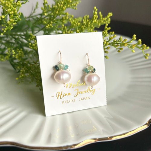 14kgf❁︎宝石質トルマリン×淡水パール カラフルに華やぐシャンデリアピアス 14kgf❁︎宝石質トルマリン×淡水パール カラフルに華やぐ