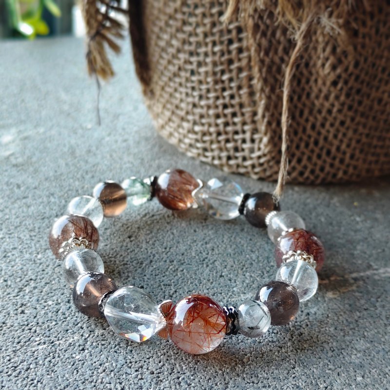 【彩髮晶x彩碧璽x茶晶x白水晶手鏈 】全方位 - 手鍊/手環 - 水晶 咖啡色