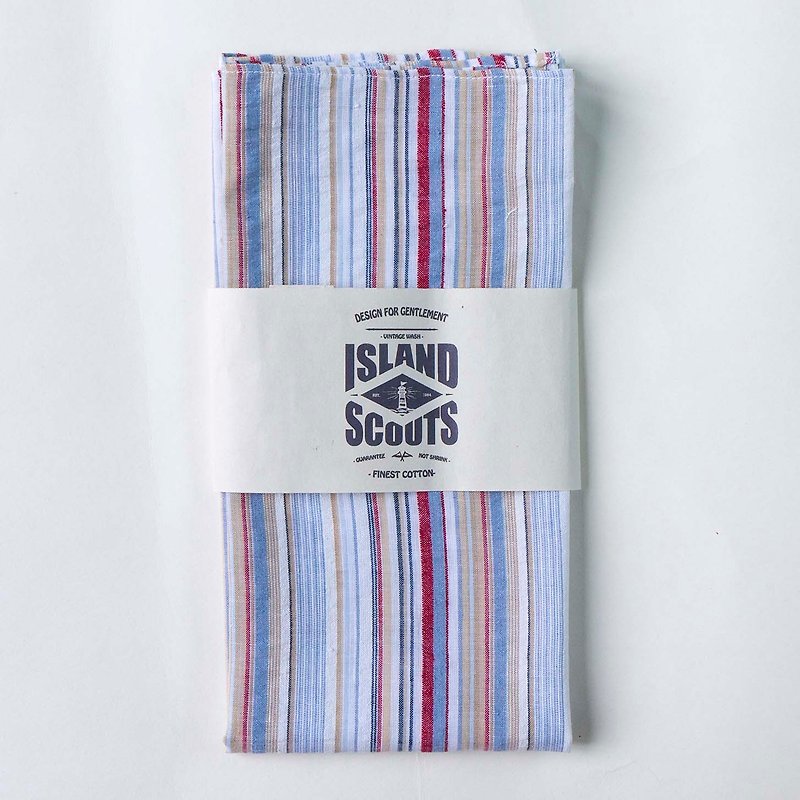 ISLANDSCOUTSメンズバンダナレトロカラーストライプスカーフ古着日本の綿リネン織物 - スカーフ - コットン・麻 ブルー