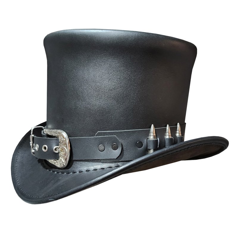 Peacekeeper Black Leather Top Hat - หมวก - หนังแท้ สีดำ