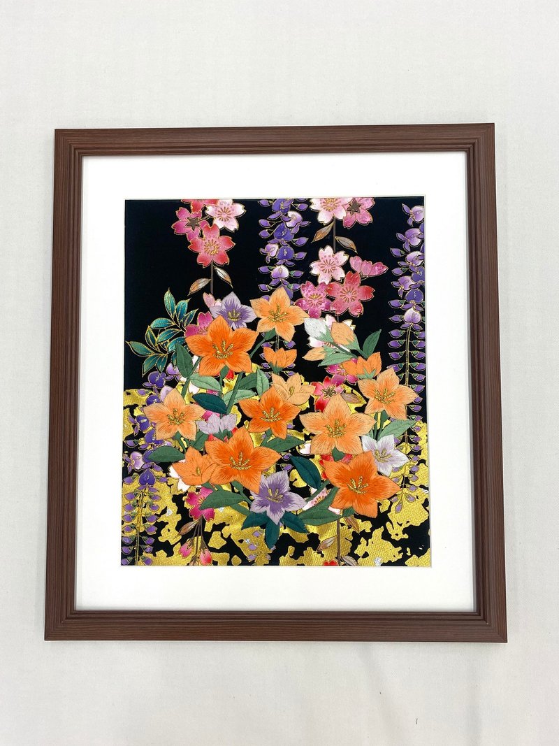 色打掛からつくるアートパネル　vintage fabric 和モダン 和風インテリア  プレゼント 結婚祝 新築祝 長寿祝 縁起物 額装インテリア　1 居家 - ウォールデコ・壁紙 - シルク・絹 ブラック