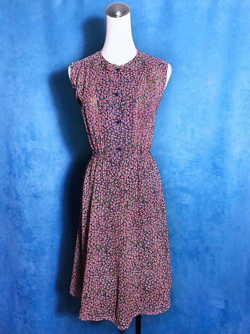 Textured flower sleeveless vintage dress / abroad brought back VINTAGE - ชุดเดรส - เส้นใยสังเคราะห์ สึชมพู